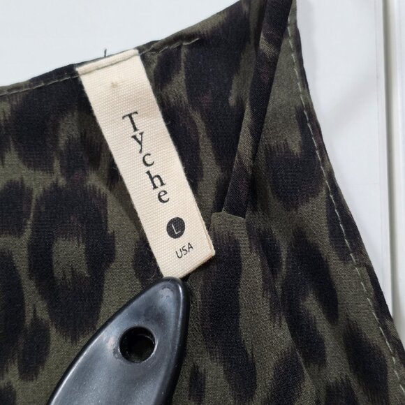 Tyche Halter Tie Front Top Womens L Green Black Leopard Print Lined Boho Preppy - Picture 3 of 13